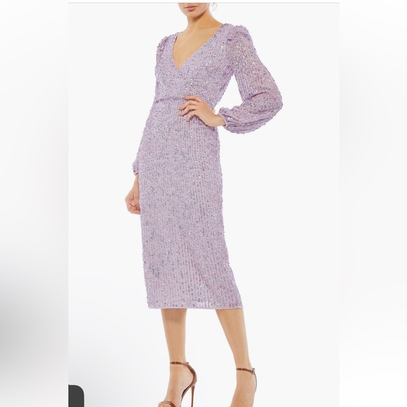 Mac Duggal Sequin Long Sleeve Cocktail Midi Dress size 4 - Picture 2 of 7